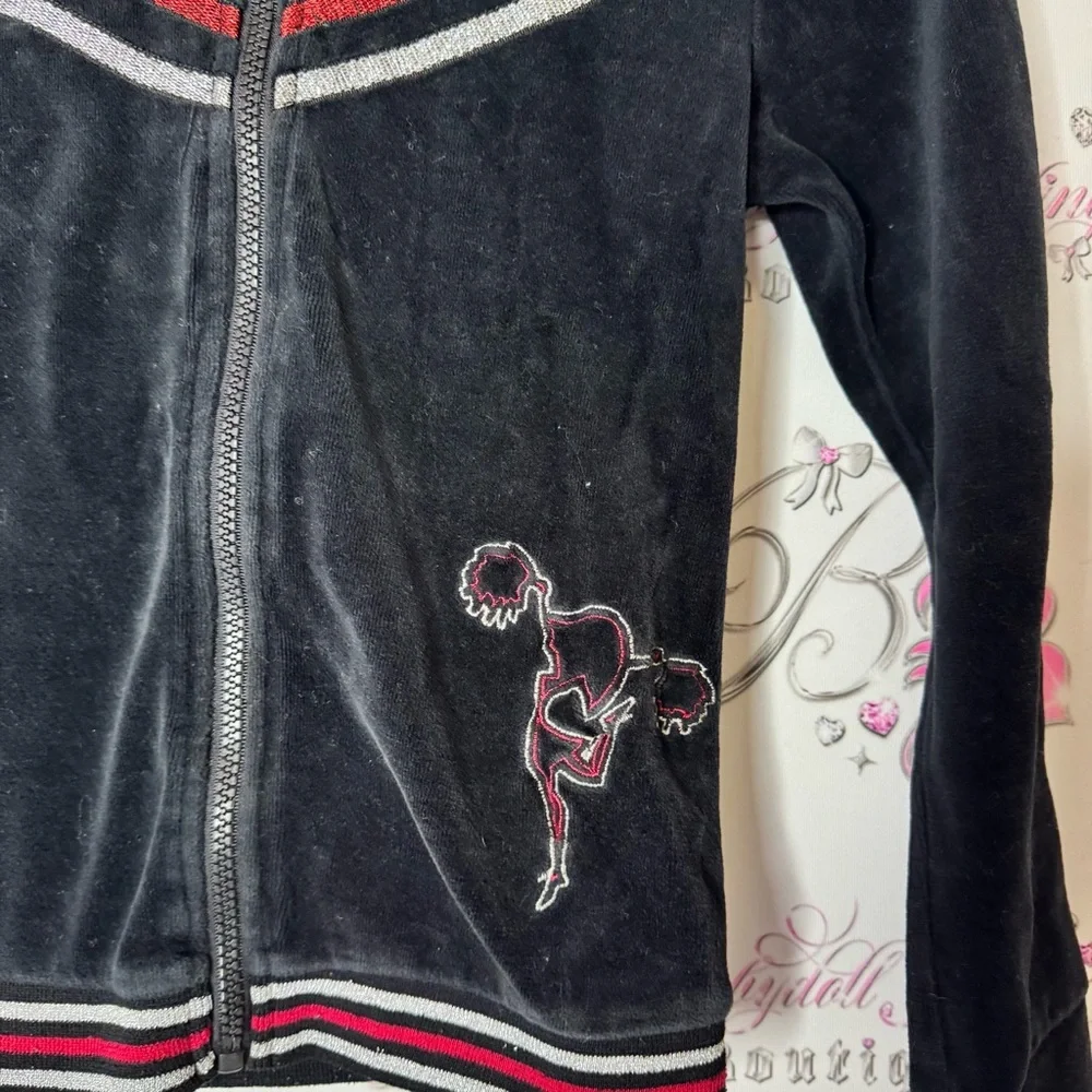 Kim possible sweater zip up Black Velour Jacket with Red and Silver Stripes - Picture 4 of 9
